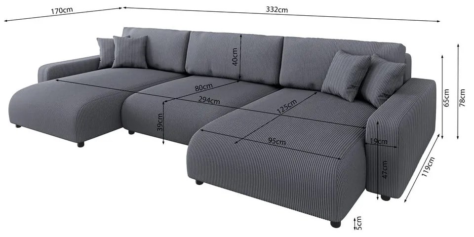 Colțar gri închis extensibil, cu spațiu de depozitare, cu tapițerie din catifea reiată Sara – Ropez