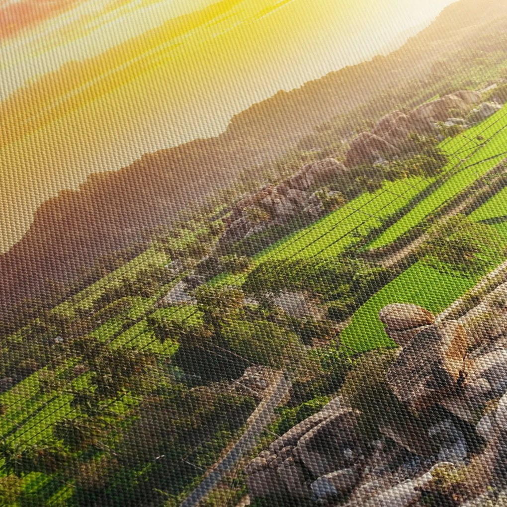 Tablou cu valea Hampi în India (cu ceas) (90x30 cm)