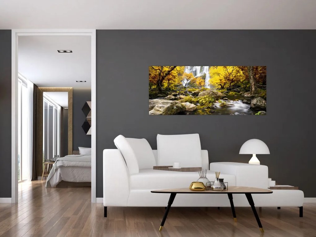 Tablou - Cascade în peisaj de toamnă, galben (120x50 cm)