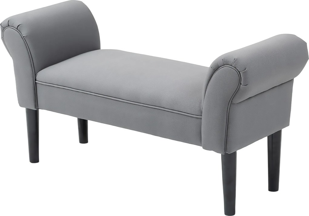 HOMCOM Banchetă pentru marginea patului tapițată în in sintetic cu picioare din lemn, brațe și șezut căptușit gri închis | Aosom Romania