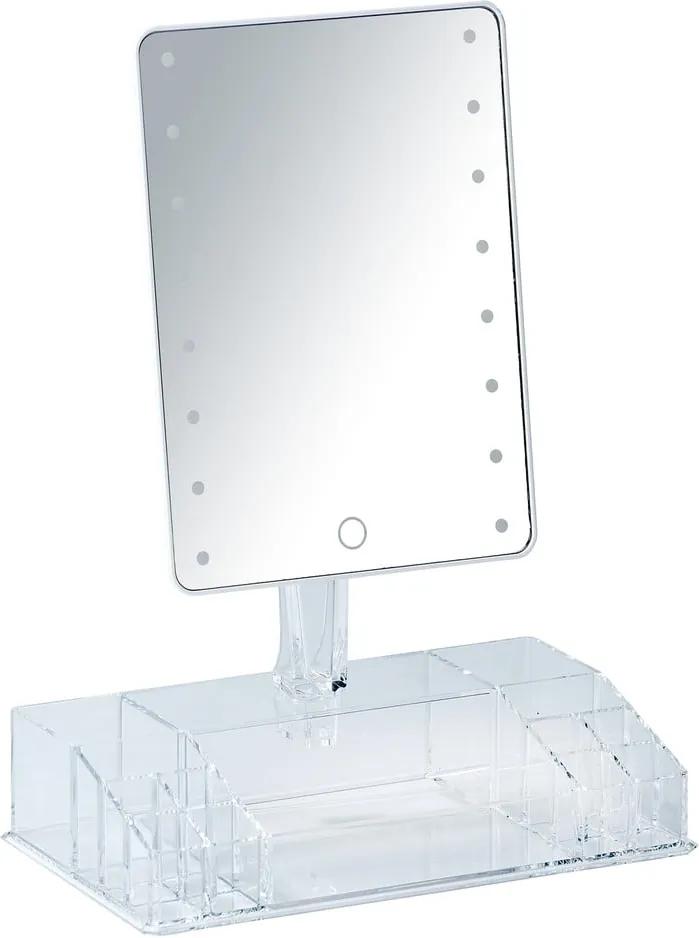 Oglindă cosmetică cu ancadrament LED și organizator pentru machiaje Wenko Farnese, alb