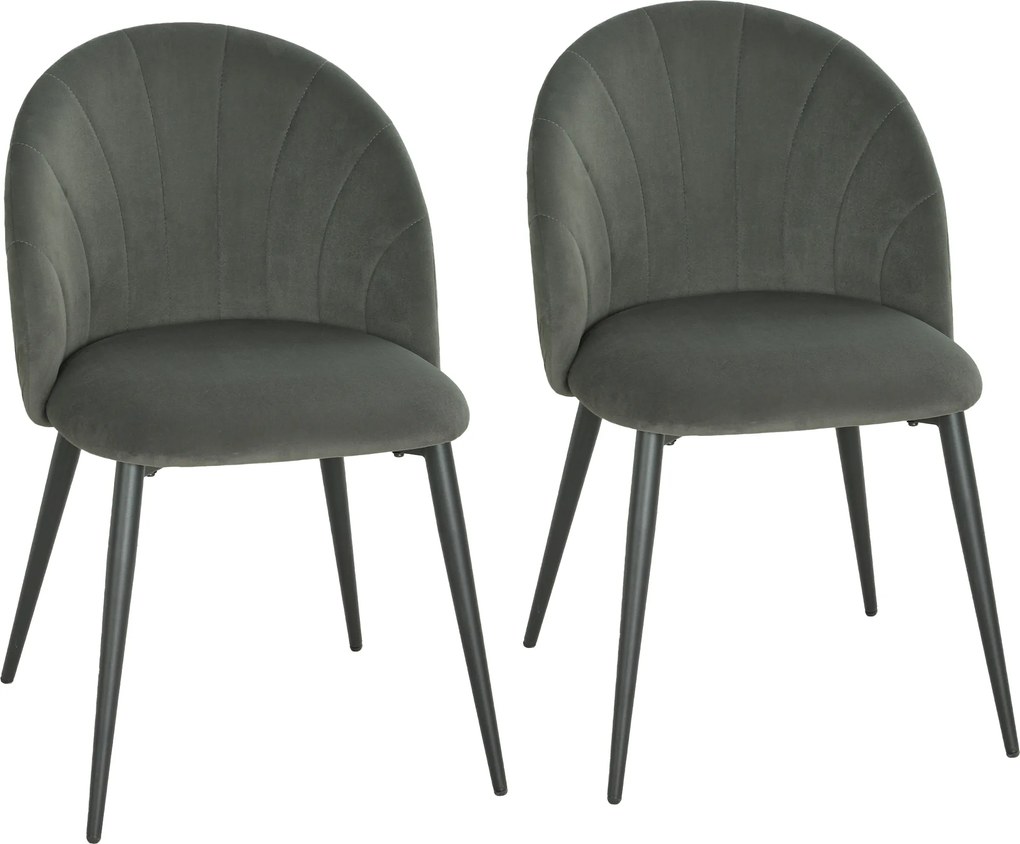 HOMCOM Set de 2 Scaune de Sufragerie din Catifea, Scaune de Bucătărie cu Spătar Curbat în Formă de Scoică, Picioare din Oțel, Stil Nordic, Scaune Tapițate pentru Bucătărie, Dormitor, Living, Gri | Aosom Romania