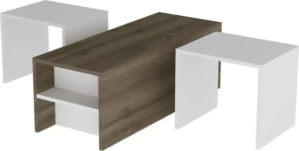 Masa cafea cu masute detasabile Mora Homs alb-nuc