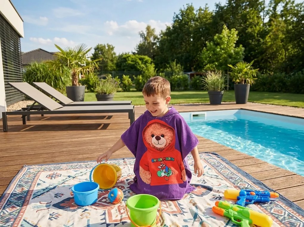 Poncho pentru copii TEDDY MARIO mov Dimensiune: 60 x 120 cm