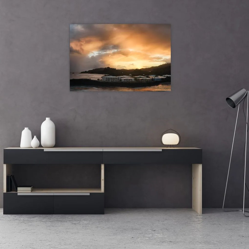 Tablou - plaja cu cerul întunecat (90x60 cm)