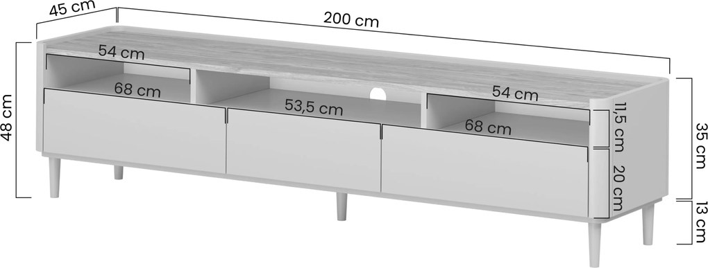 Comodă TV Elivo 200 cm pe picioare - cașmir / stejar uleiat