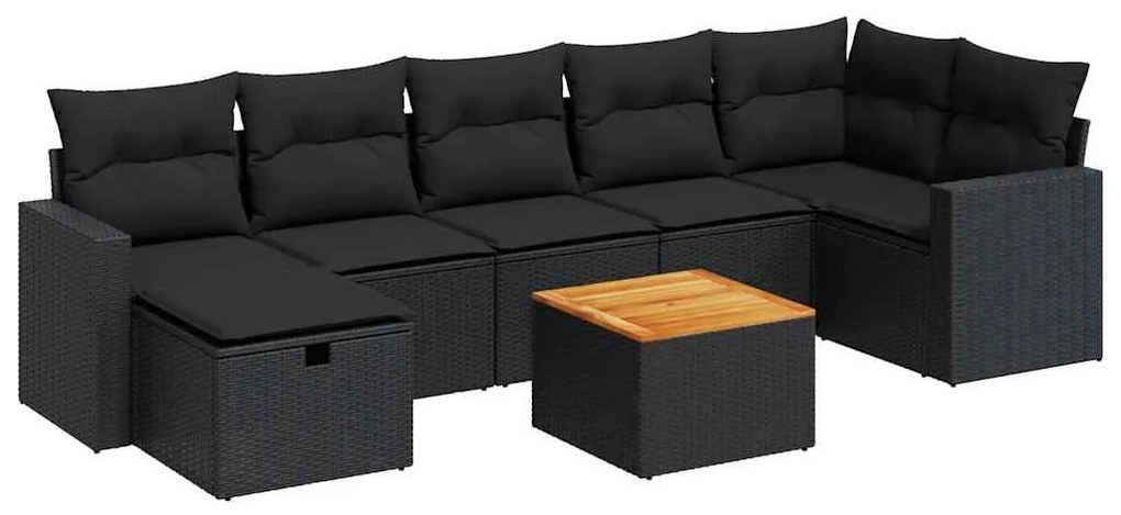 3325793 vidaXL Set mobilier de grădină cu perne, 8 piese, negru, poliratan