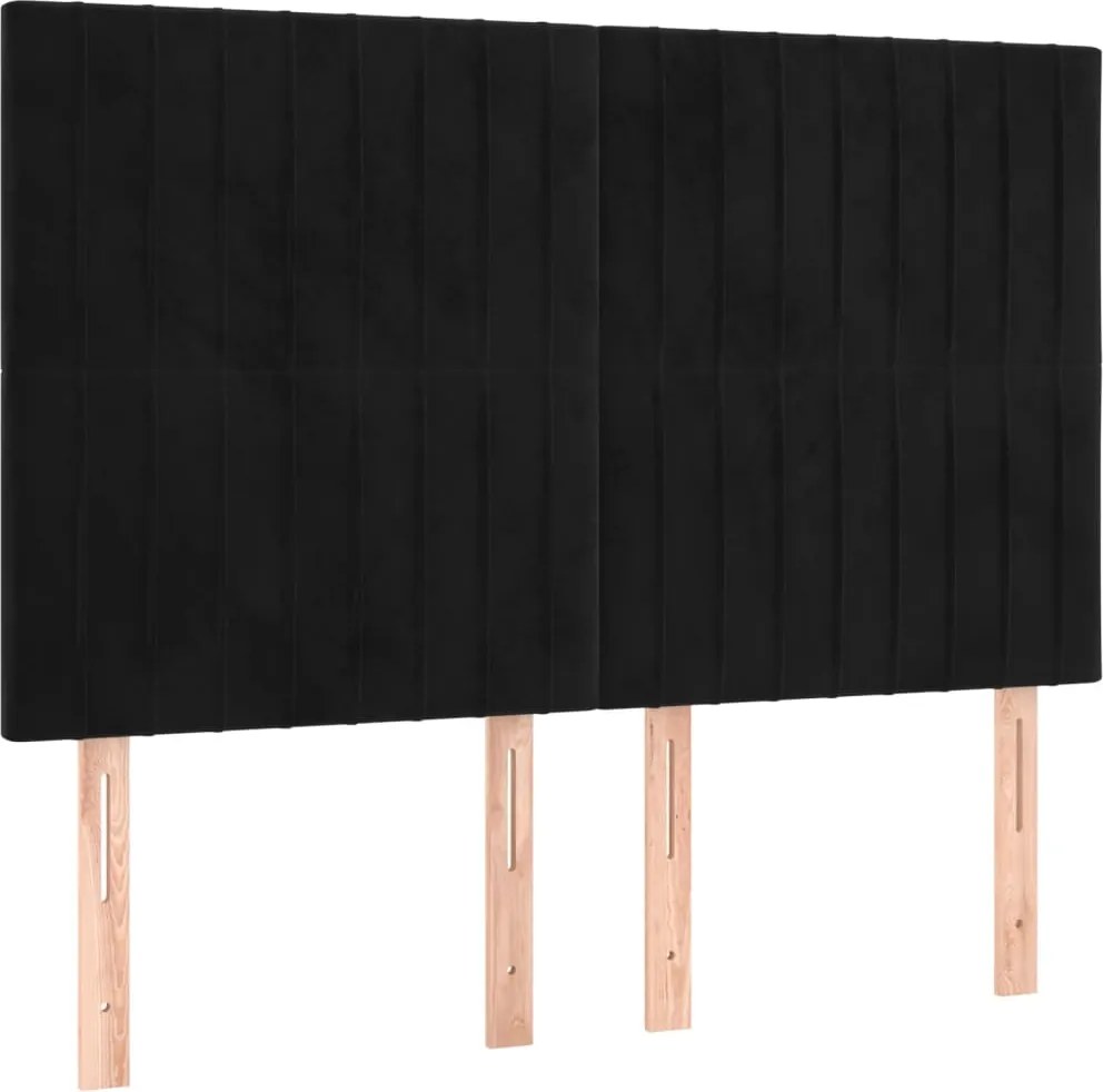 vidaXL Tăblie de pat neagră 144x5x118/128 cm catifea