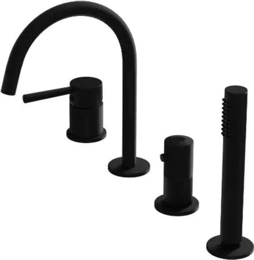 Baterie cada cu montaj pe cada, negru mat, 4 gauri, cu set dus, pipa 20 cm, LaVita Verdi Negru