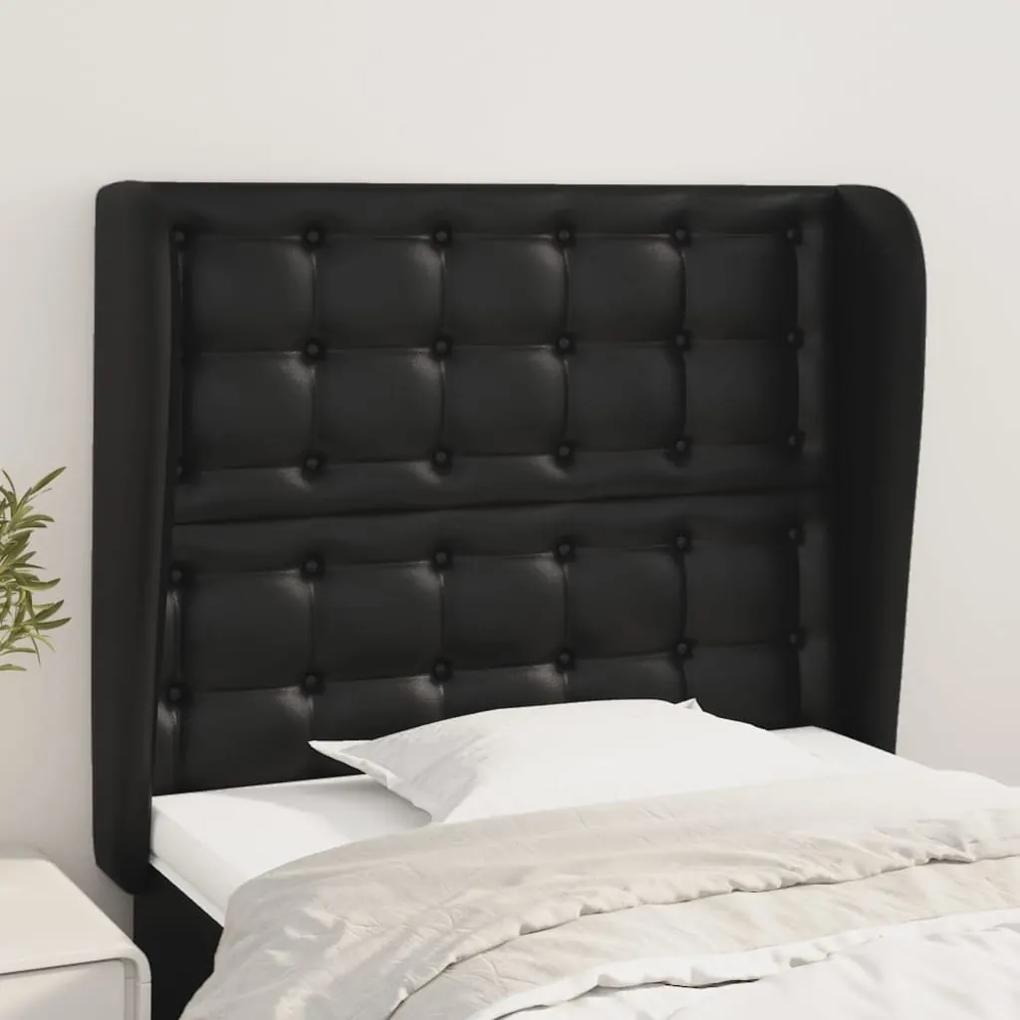 Tablie de pat cu aripioare, negru, 103x23x118 128 cm, piele eco 1, Negru, 103 x 23 x 118 128 cm
