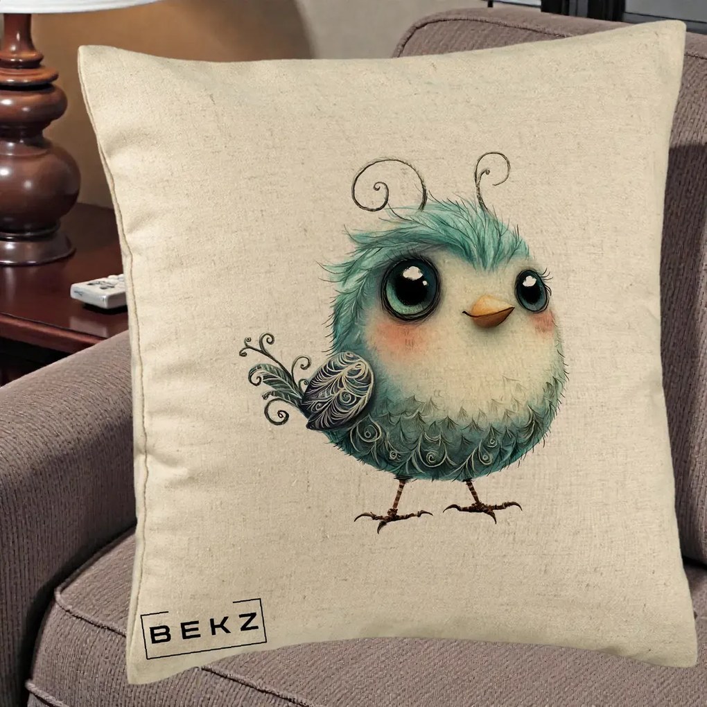 Perna Decorativa Pui Teal cu Aripioare Ornamentale, 40x40 cm, Bej, Husa Detasabila, Perna Inclusa, BEKZ®