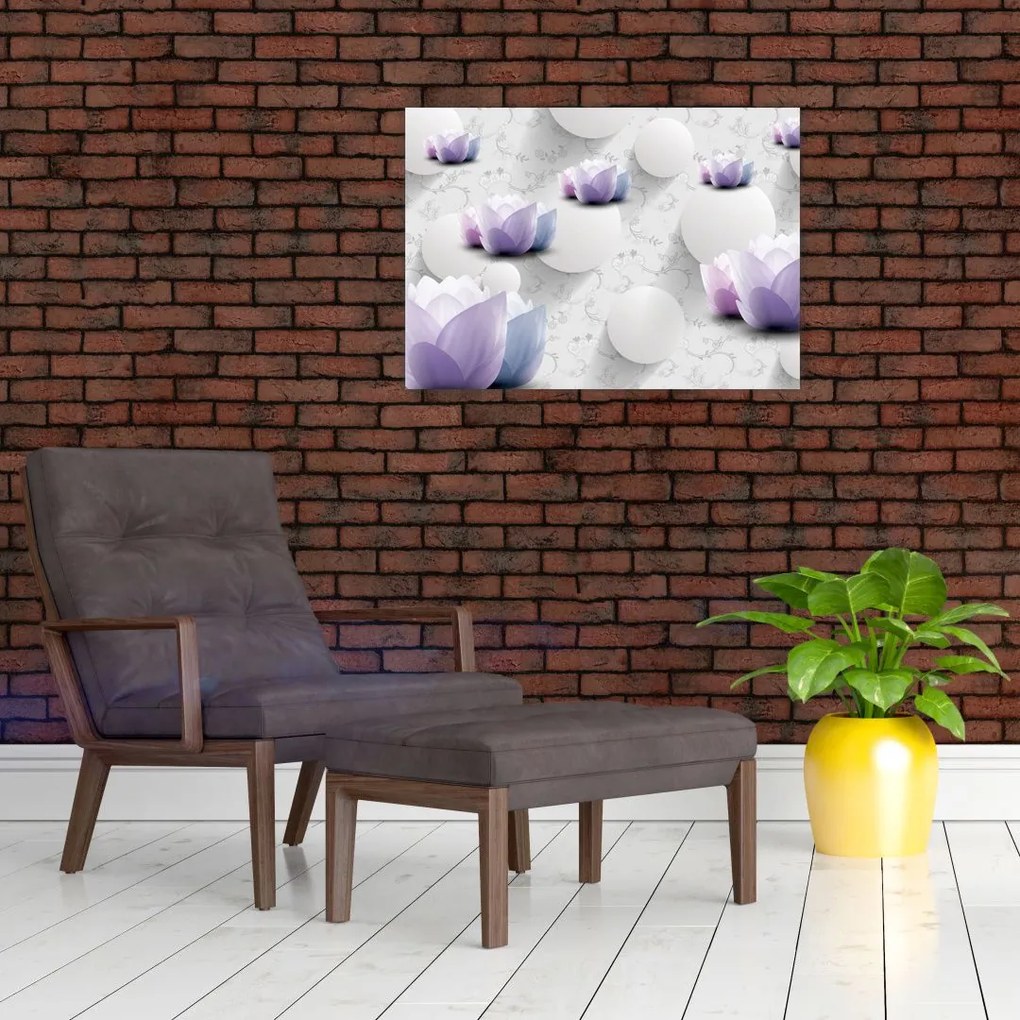 Tablou pe sticlă cu flori (70x50 cm)