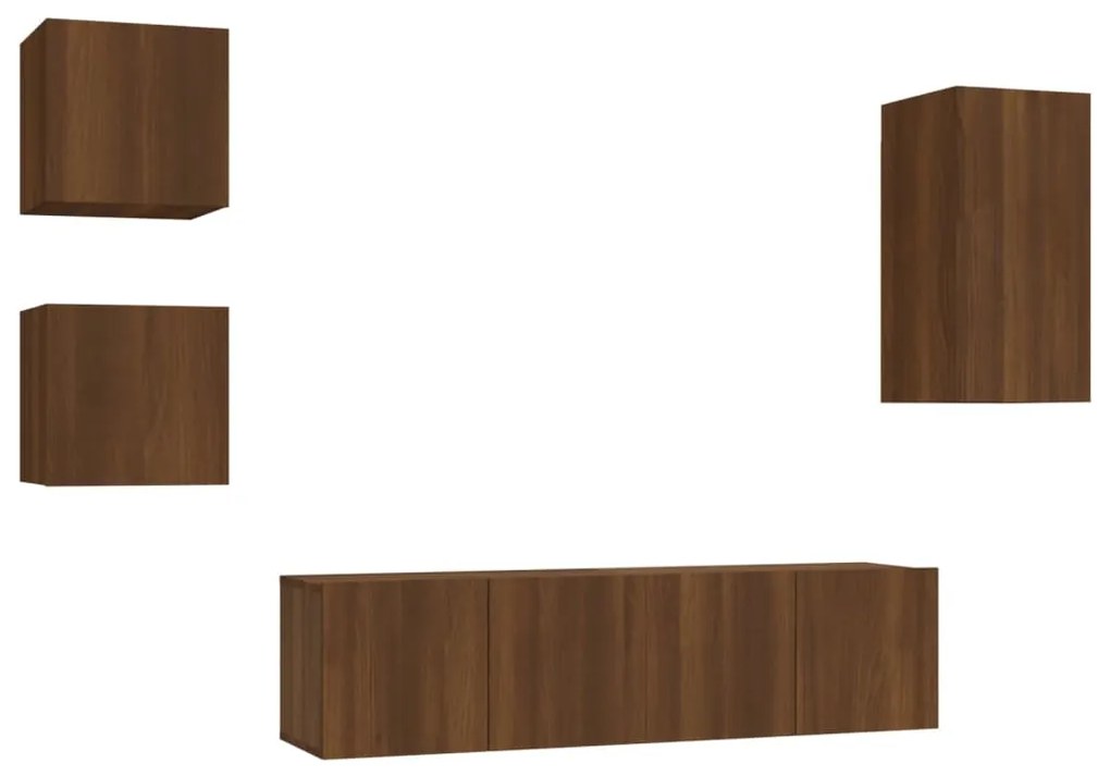 3120277 vidaXL Set dulapuri TV, 5 piese, stejar maro, lemn prelucrat