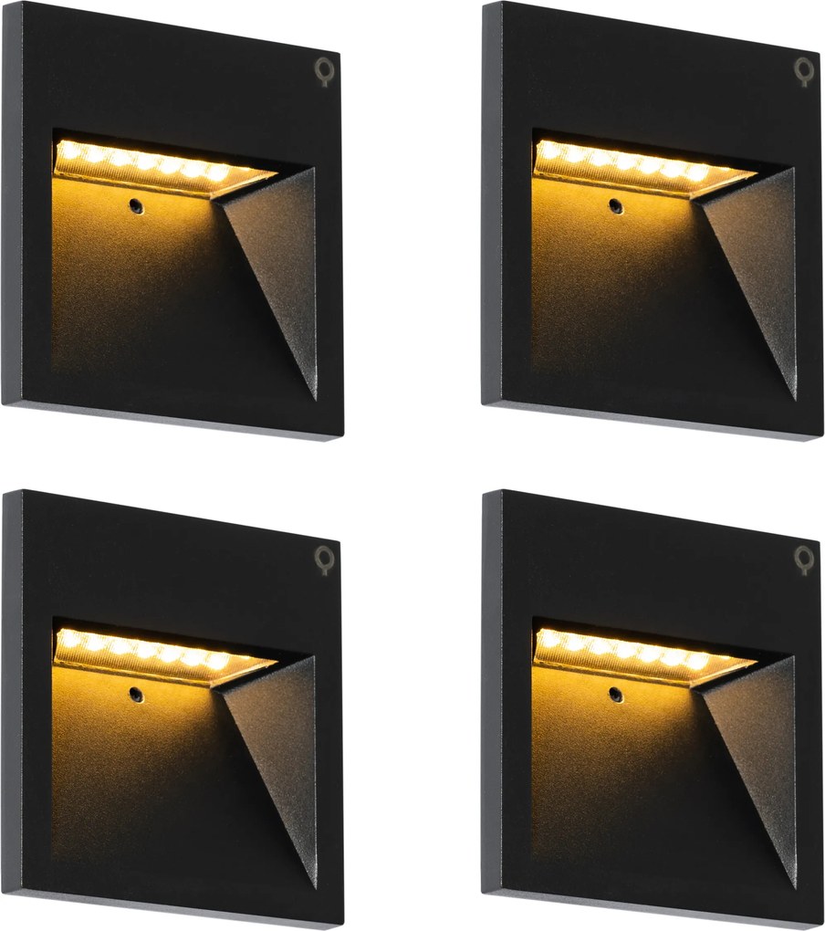 Set de 4 Aplice Moderne de Perete Încastrate Negre cu LED Inclus - Gem 2