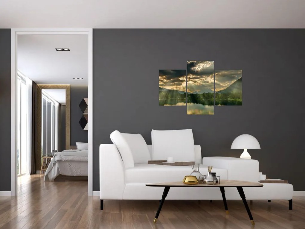 Tablou cu lac și soarele translucid (90x60 cm)