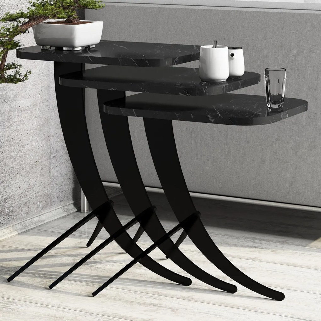 Masă pliabilă Pion Black Marble, 3 buc