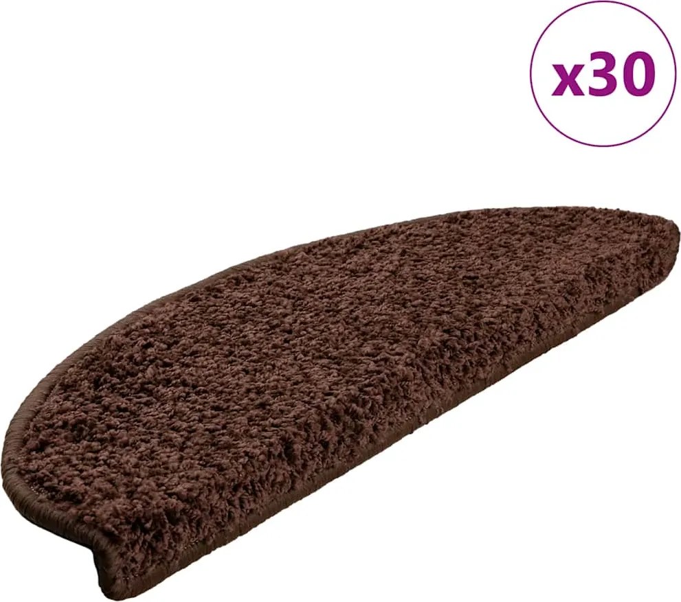 vidaXL Covorașe pentru scări, 30 buc., 65x21x4 cm, maro, semirotunde, mari