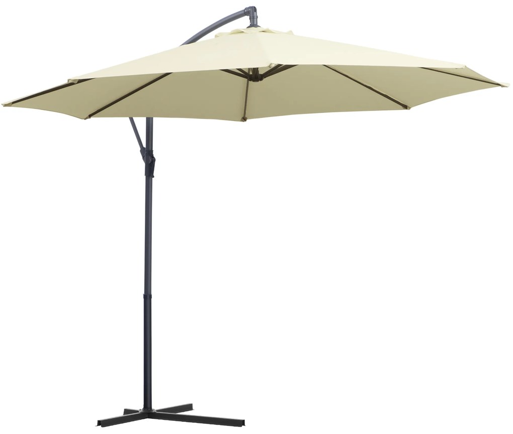 Outsunny Umbrelă de Soare Excentrică cu Bază în Cruce Inclusă, din Metal și Poliester, 3x2,5 m, Bej | Aosom Romania