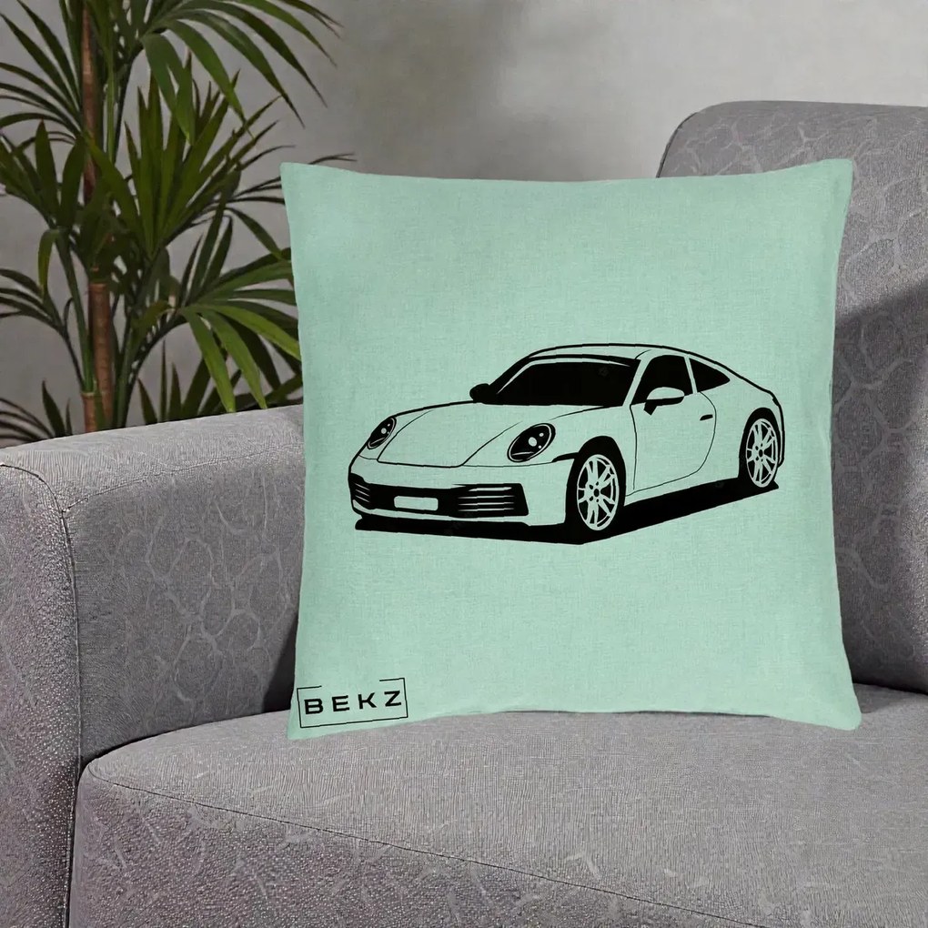Perna Personalizata Porsche 911 Silueta, 40x40 cm, Verde Menta, Husa Detasabila, Perna Inclusa, BEKZ®