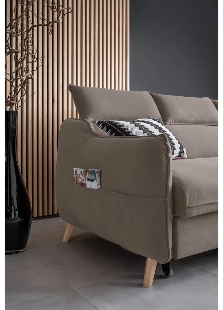 Colțar maro deschis extensibil cu tapițerie din catifea (cu colț pe partea dreaptă) Sweet Harmony – Miuform