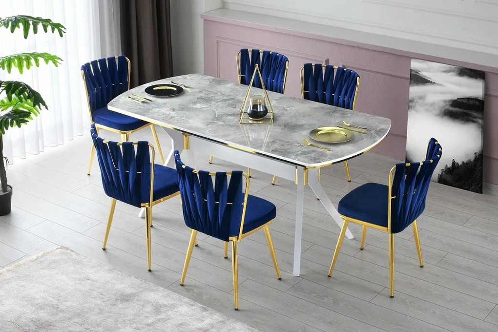 Set de scaune de sufragerie Kusakli Navy Blue andGold, 4 buc.