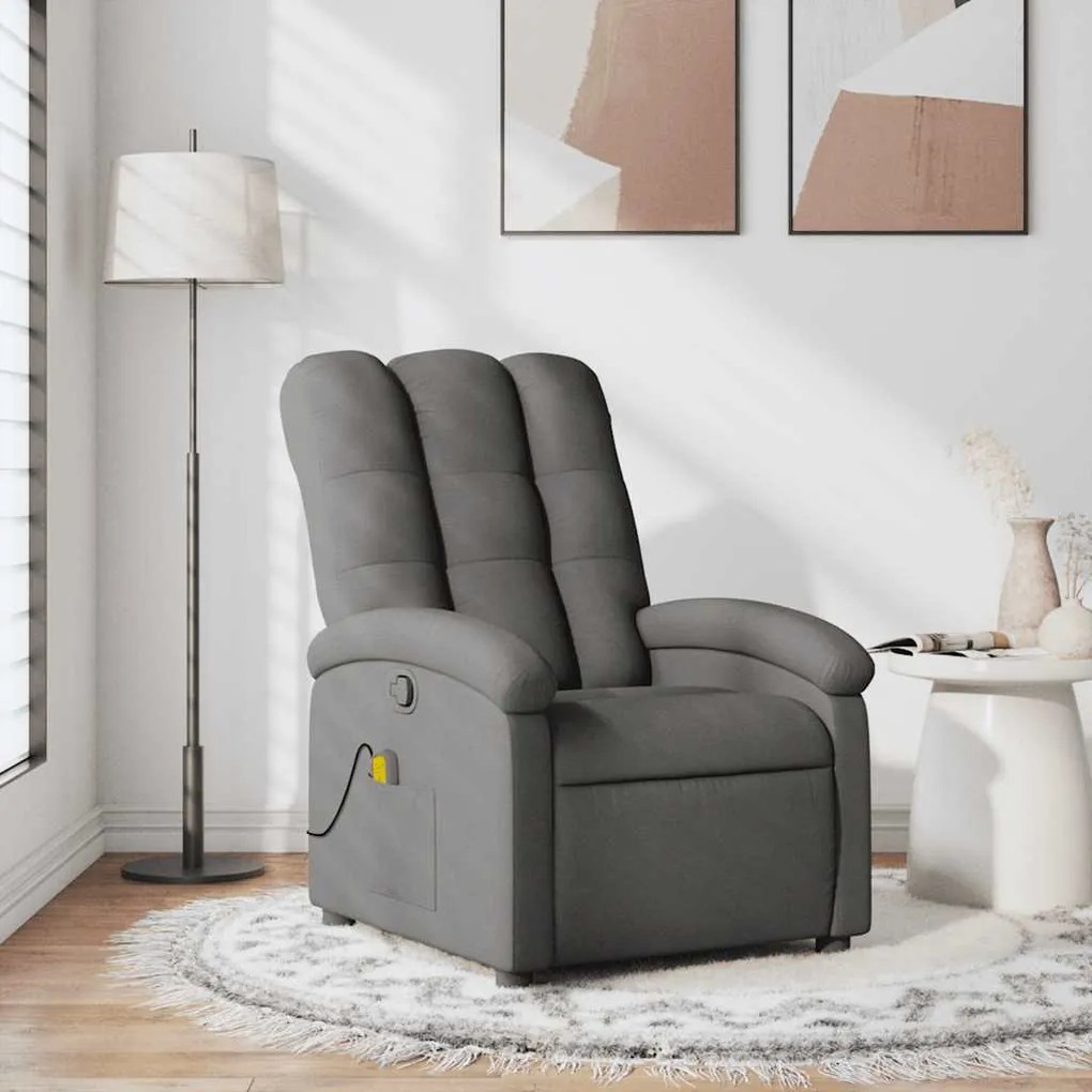 vidaXL Fotoliu de masaj rabatabil, gri închis, material textil
