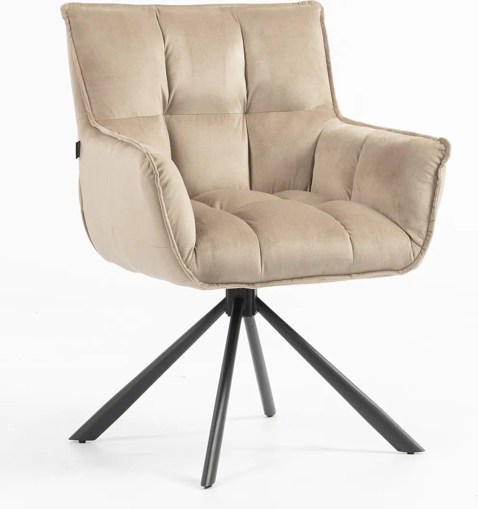 HR560 BAZĂ STEA Scaun Catifea Latte cu Bază Neagră