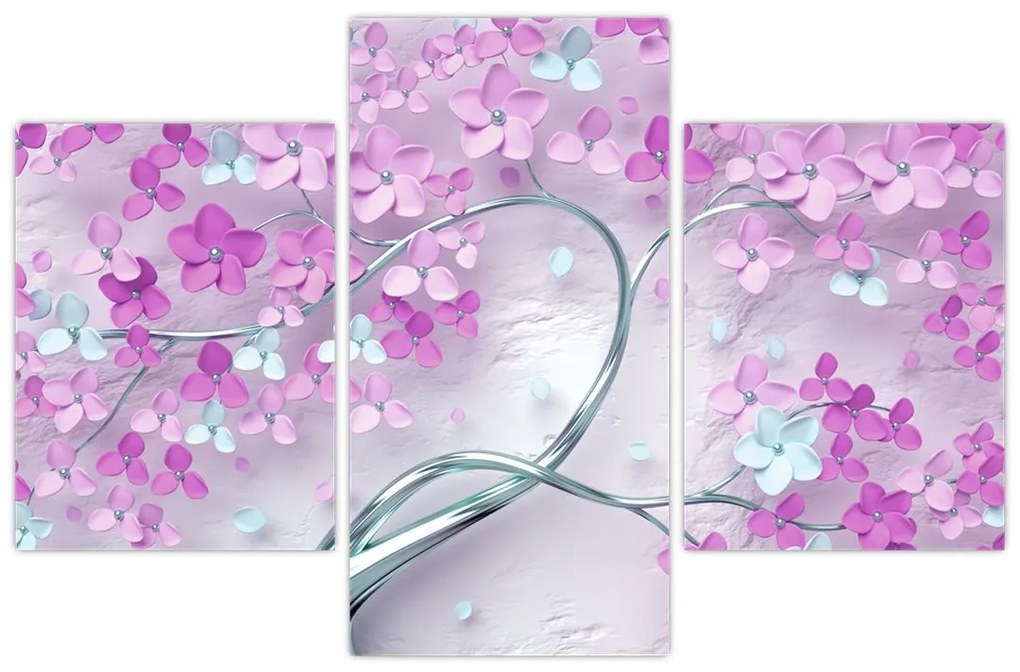 Tablouri cu flori pe trunchi argintiu - abstract (90x60 cm)