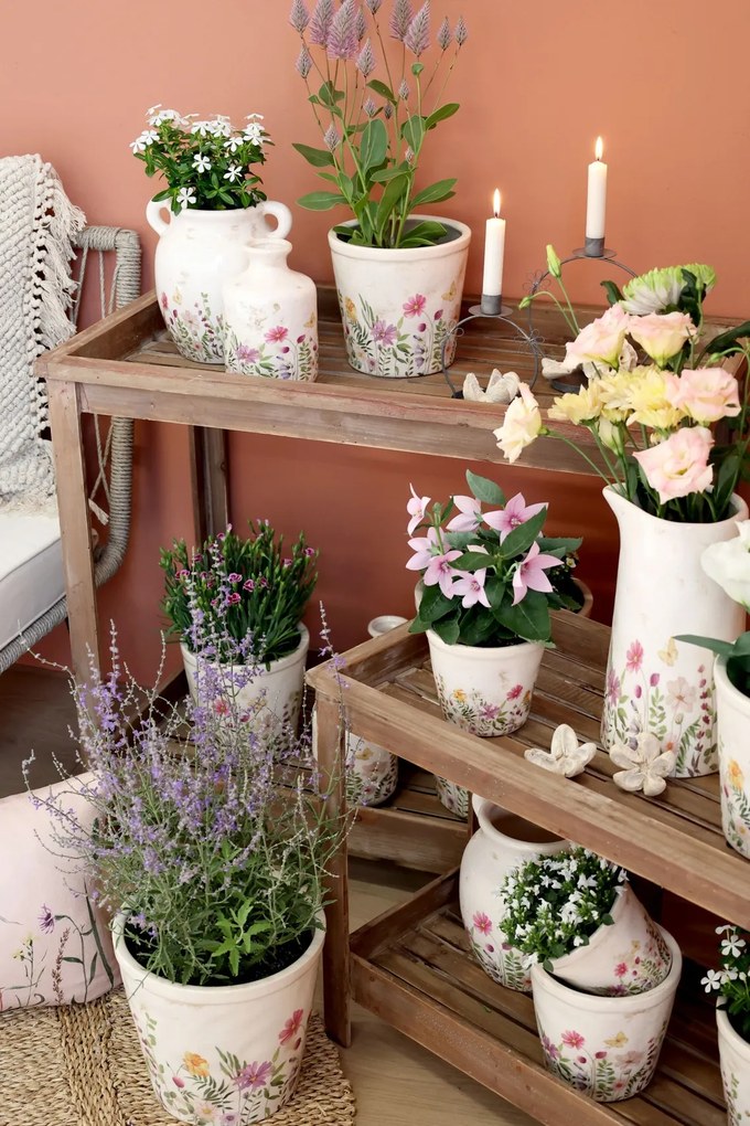 Ghiveci din ceramica, cu motive florale, D19cm, Avignon