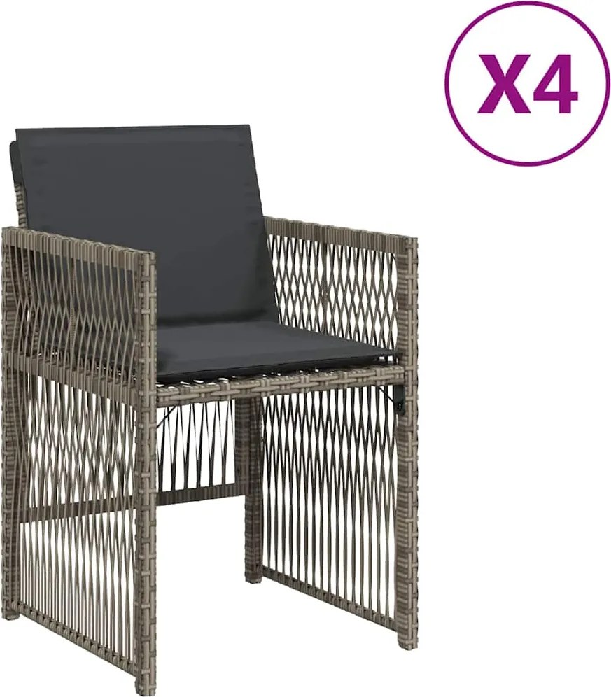 vidaXL Scaune de grădină cu perne, 4 buc., gri, poliratan