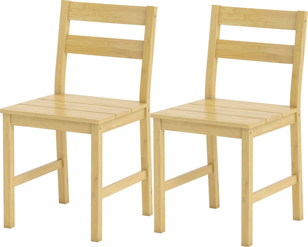 HOMCOM Set de 2 scaune de sufragerie din bambus, scaune de bucătărie fără brațe cu șezut cu lamele, lemn natural | Aosom Romania
