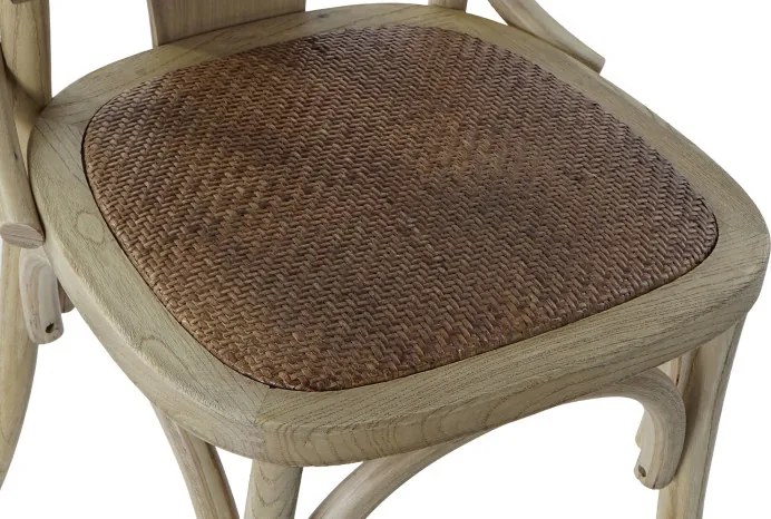 Scaun cu brațe dining din lemn masiv de ulm cu șezut împletit din rattan, 57×46×78 cm, „Brasserie"