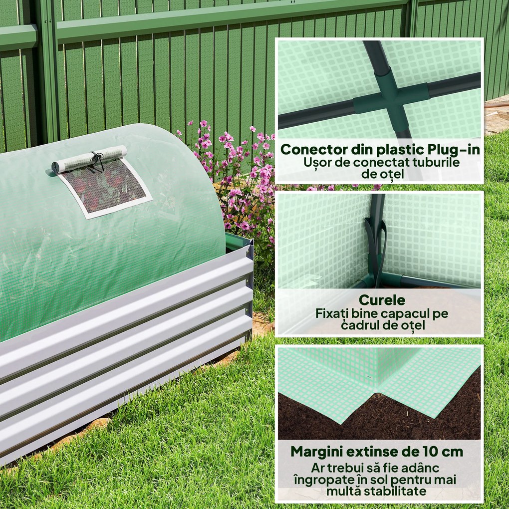 Outsunny Seră de Grădină Tunel cu 5 Ferestre Rulante din Oțel, PE și PP, 300x80x45 cm, Verde | Aosom Romania