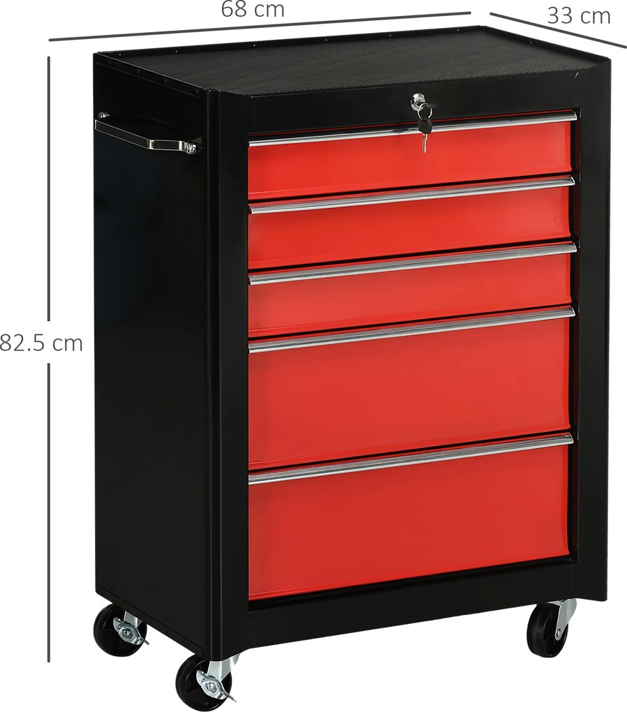 HOMCOM Carucior pentru Ustensile Unelte cu Sertar Rosu 61,5 X 33 X 85cm | Aosom Romania