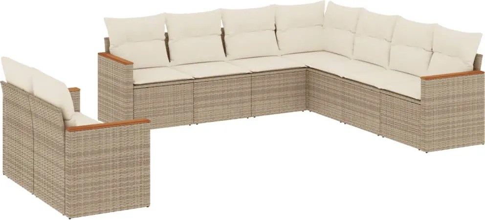 vidaXL Set canapele de grădină, 9 piese, cu perne, bej, poliratan