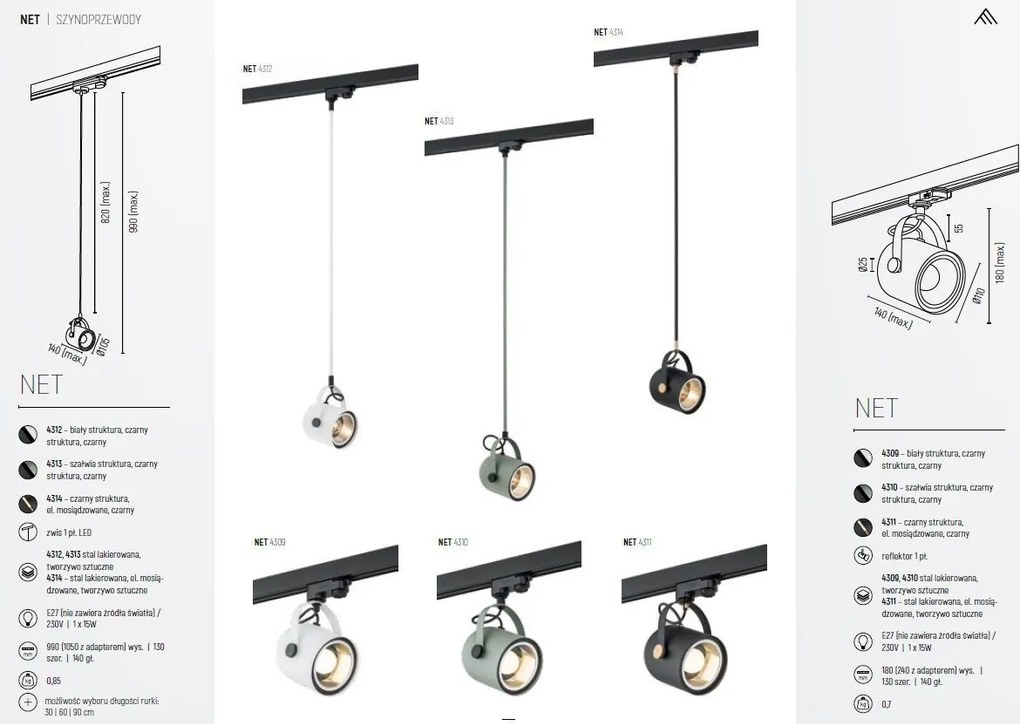 Spot pe sina NET PLUS azur / Accesoriu pentru sinele trifazate ARGON T-RACK