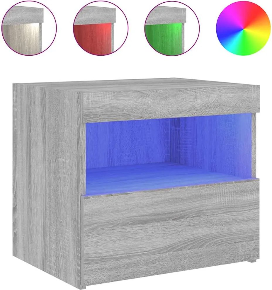 vidaXL Noptieră cu lumini LED, gri sonoma, 50x40x45 cm