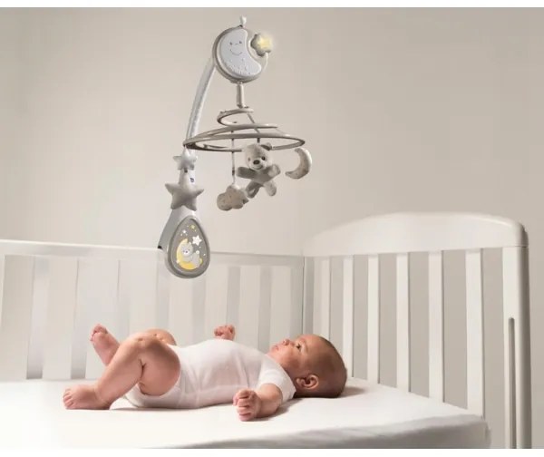 Carusel pentru pătuț cu sunete Chicco 3 în 1 NEXT2DREAMS 3xAA gri