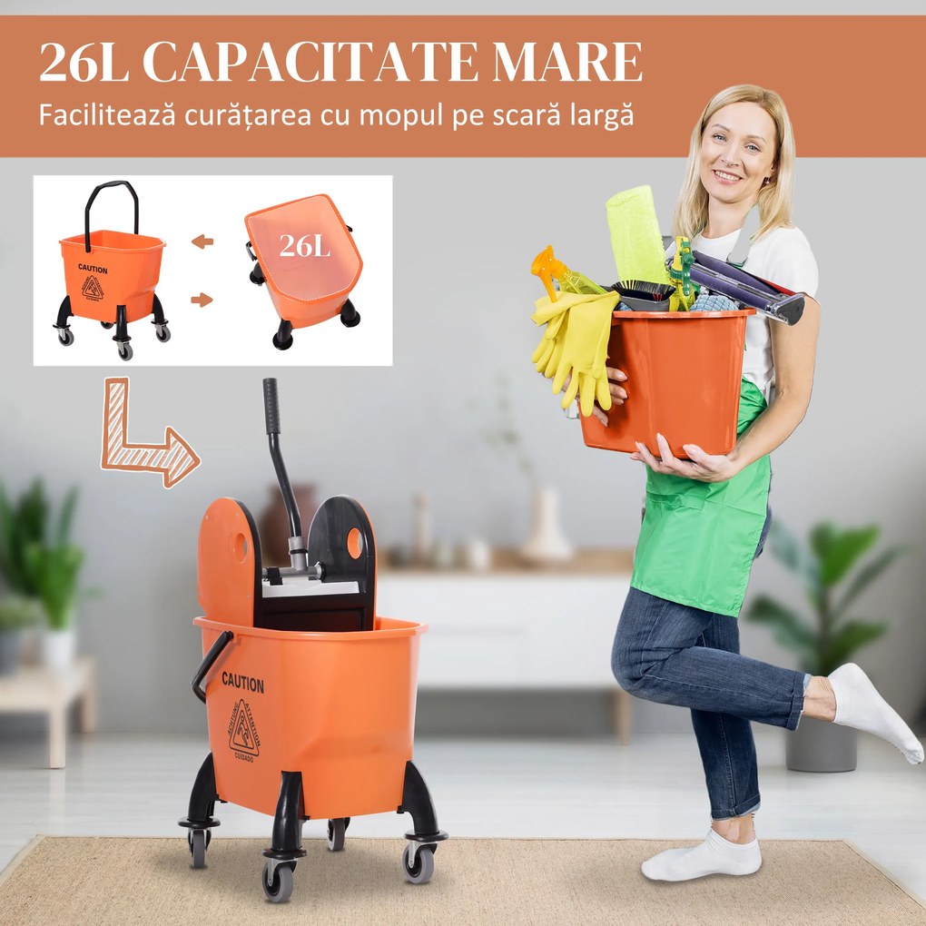 HOMCOM Carucior de Curățenie Profesional, Compact, Ideal pentru Spații Mici, 44×36×90 cm | Aosom Romania