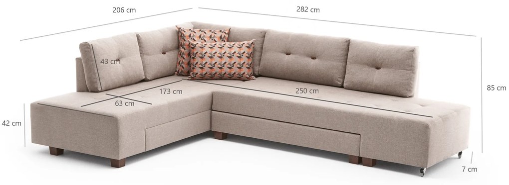 Coltar Extensibil Petra Crem, Stanga, 282 x 85 x 206 cm