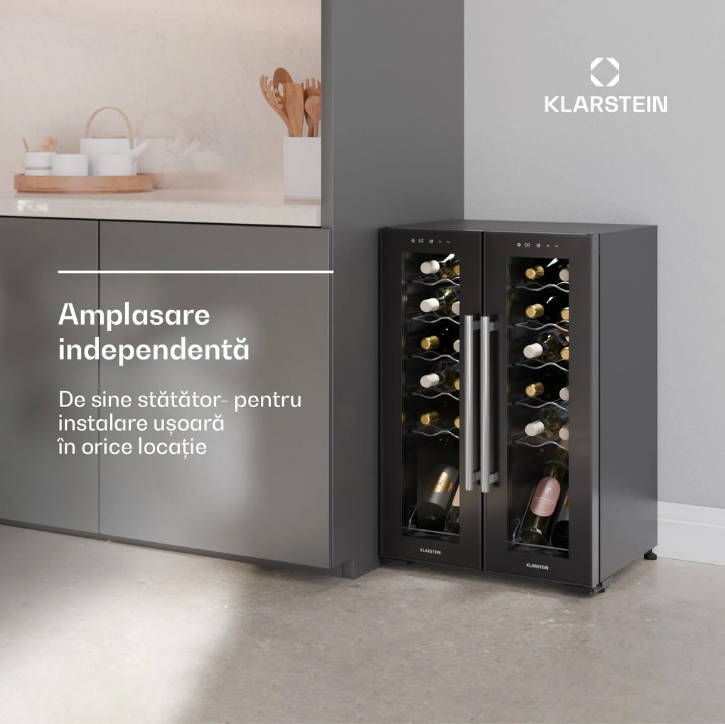 Klarstein Frigider pentru vin Shiraz, 2 zone de răcire, comandă tactilă, iluminare LED, model independent