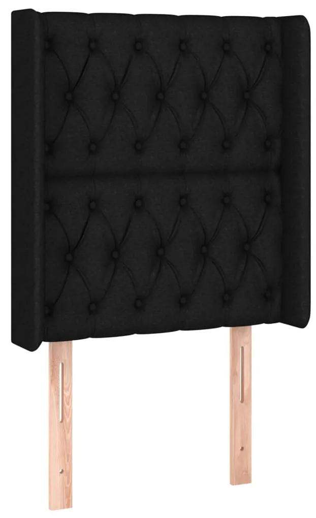 Pat cu arcuri, saltea si LED, negru, 80x200 cm, textil Negru, 80 x 200 cm, Design cu nasturi