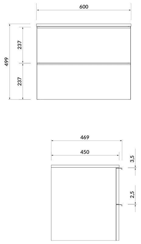 Mobilier suspendat Cersanit, Virgo 60, cu manere negre, pentru lavoar pe blat, alb