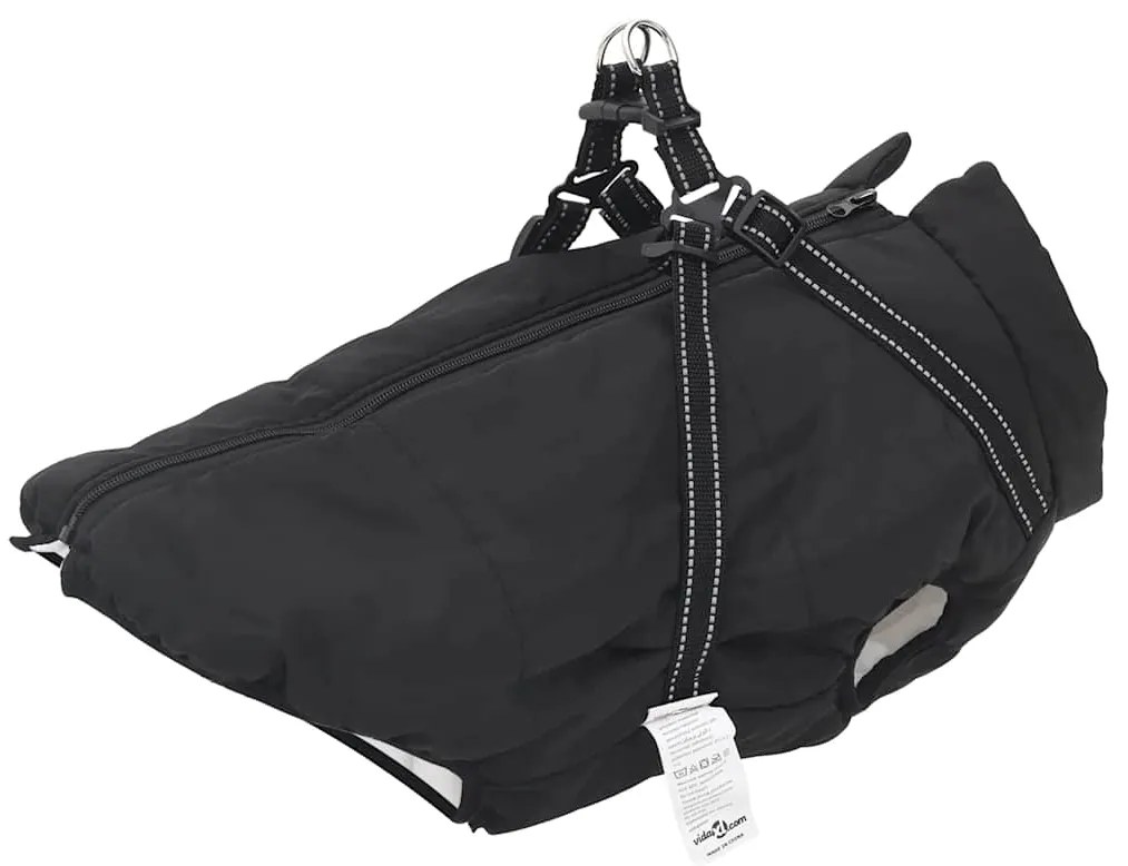 vidaXL Haină câini cu ham impermeabilă reflectorizantă, negru, L44