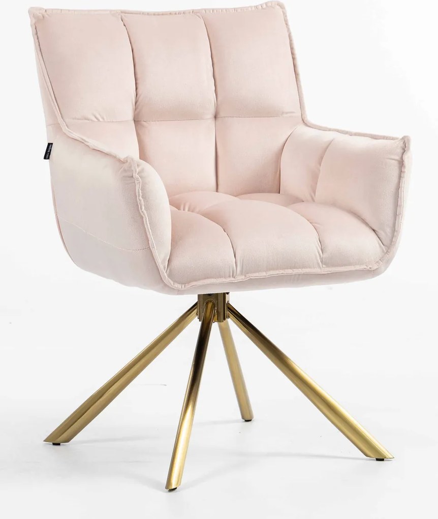HR560 BAZĂ STEA Scaun Catifea Roz Pudra cu Bază Aurie