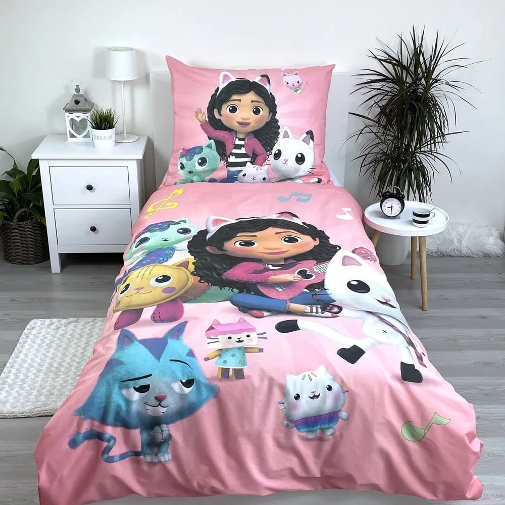 Lenjerie de pat pentru copii din bumbac pentru pat de o persoană 140x200 cm Gabby's Dollhouse – Jerry Fabrics
