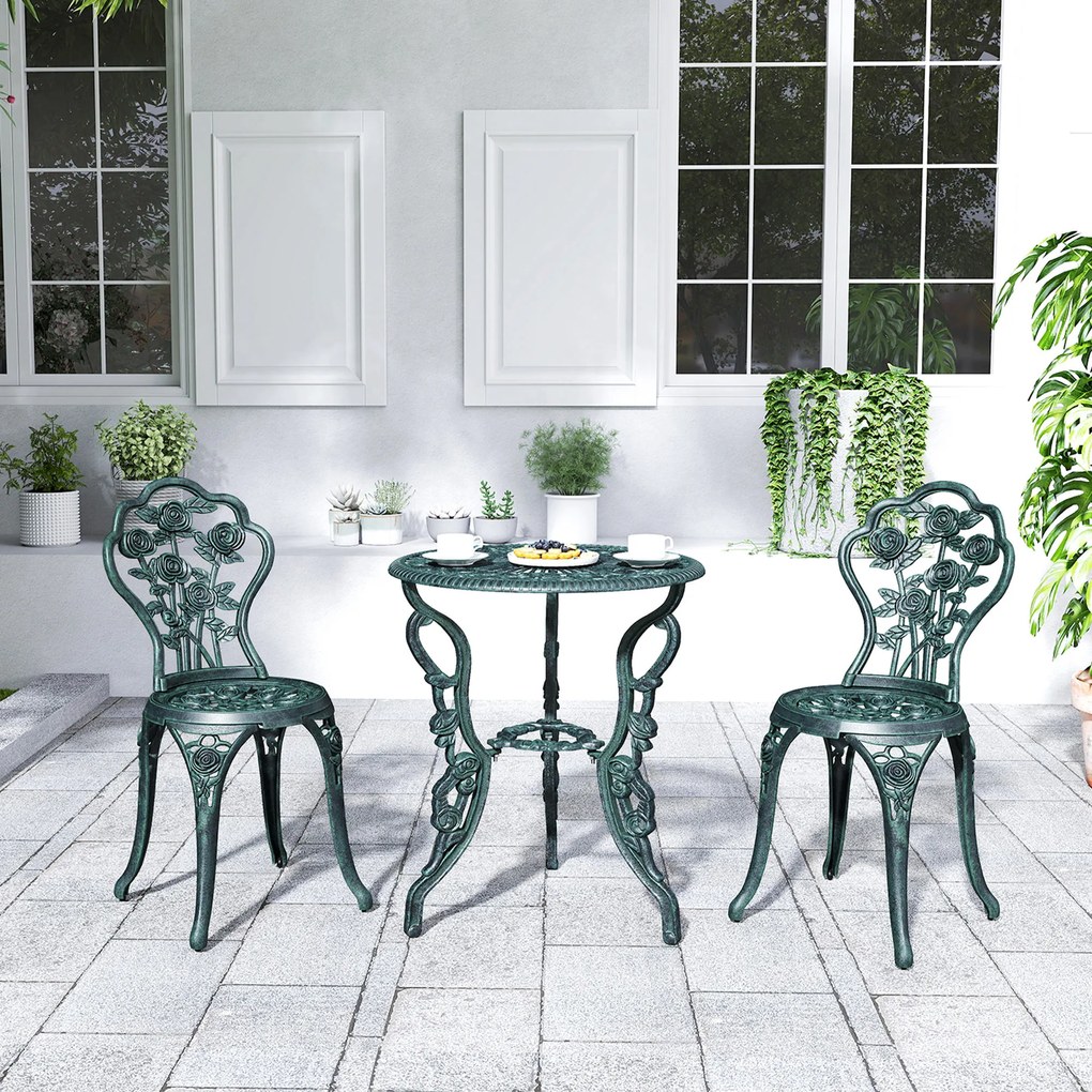 Outsunny Set Elegant de Grădină 2 Persoane, 2 Scaune si Masă Rotundă în Stil Neo-Retro, verde | Aosom Romania