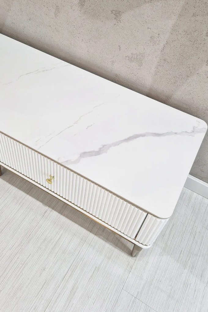 Comoda TV Violino alb/auriu L200 cm