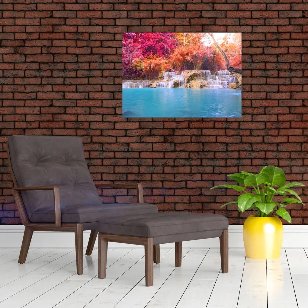Tablou pe sticlă lagyna turcuaz, Laos, Tat Kuang Si (70x50 cm)
