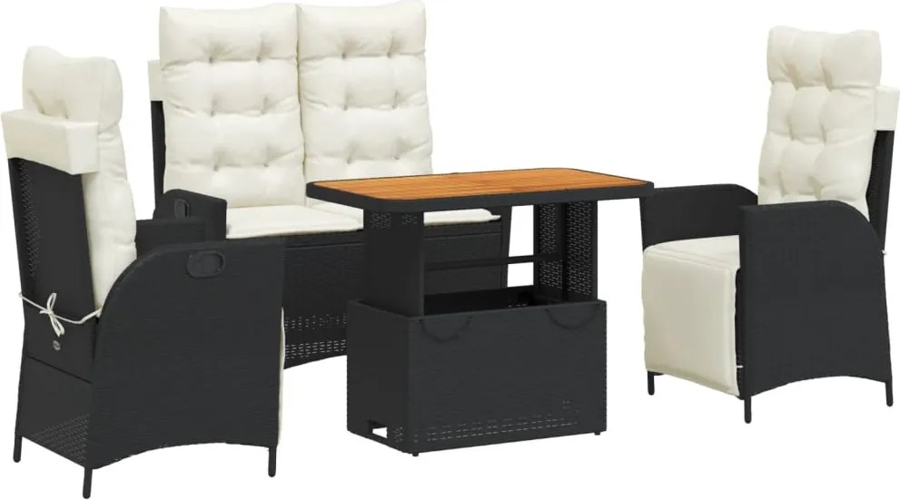 vidaXL Set mobilier de grădină cu perne, 4 piese, negru, poliratan